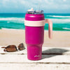 40 oz Large Insulated Stainless Steel Tumbler with Handle & Straw - pink