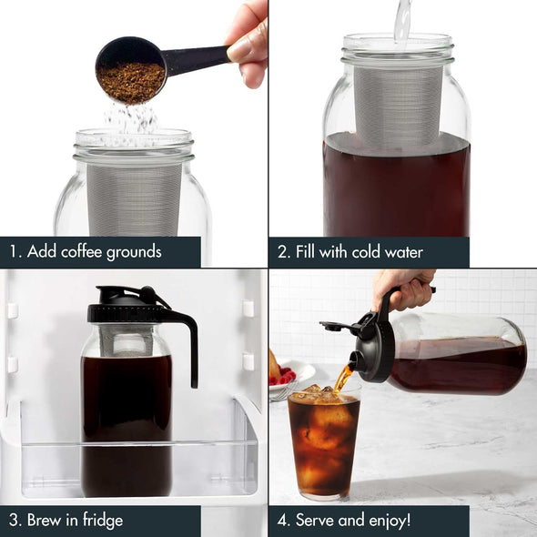 Glass Mason Jar Cold Brew Coffee Maker, 2Qt - Primula