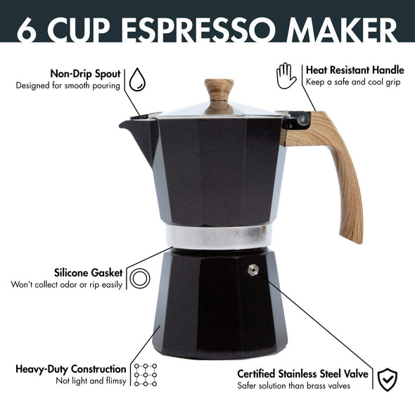 Aluminum 6 Cup Stovetop Espresso Maker - Black - Primula