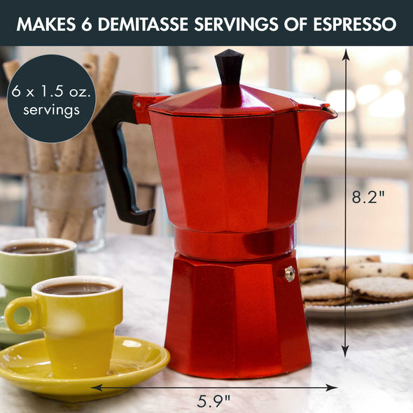 Espresso Maker, 6 Cup, Moka Pot for Classic Italian Style Café Brewing - Primula