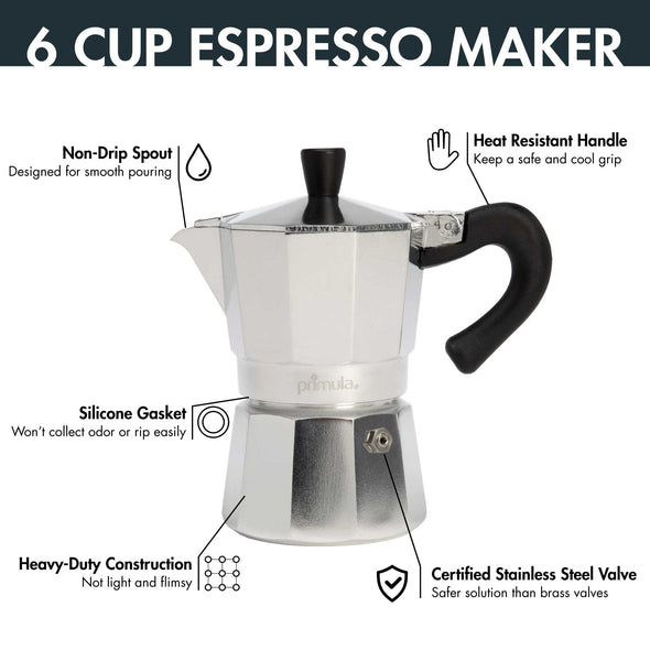 Primula Luigi Stovetop Espresso Maker, 3-9 Cup, Italian Style Moka Café Brewing