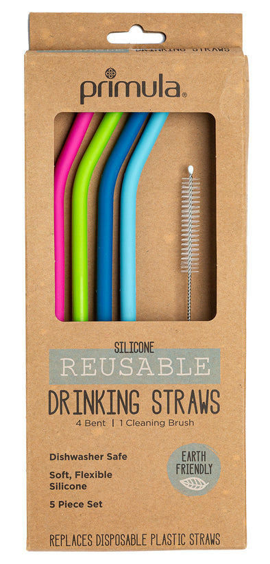 Silicone Straw Set, 5 Piece, 10" Reusable Straws with Cleaning Brush – Primula