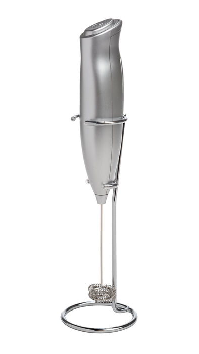 Milk Frother with Stand, Silver, Double Whisk Design for Lattes, Cappuccinos & More - Primula