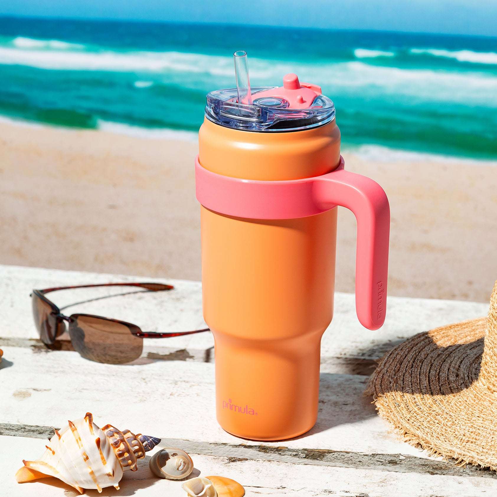 40 oz Large Insulated Stainless Steel Tumbler with Handle & Straw - pink