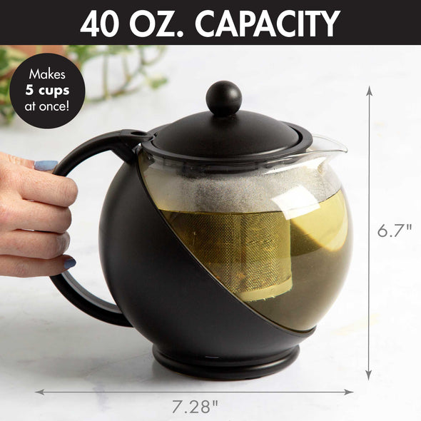 Half Moon Teapot, 40 Oz, Stainless Steel Filter, Dishwasher Safe - Primula