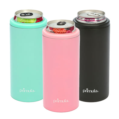 Slim Can Cooler Double Wall Insulated SS Bottle w Built in Handle/Ring Lid