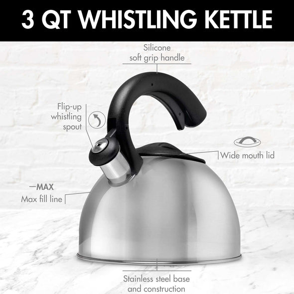Colin Whistling Kettle, 3 Quart, Stainless Steel - Primula