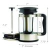 2-in-1 Craft Coffee Maker dimensions on white background makes hot and cold coffee