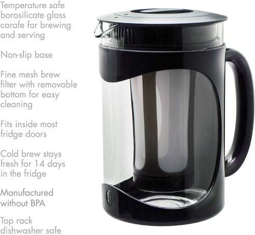 Primula Burke Glass Cold Brew Coffee Maker with Mesh Filter, 1.6 qt, Red