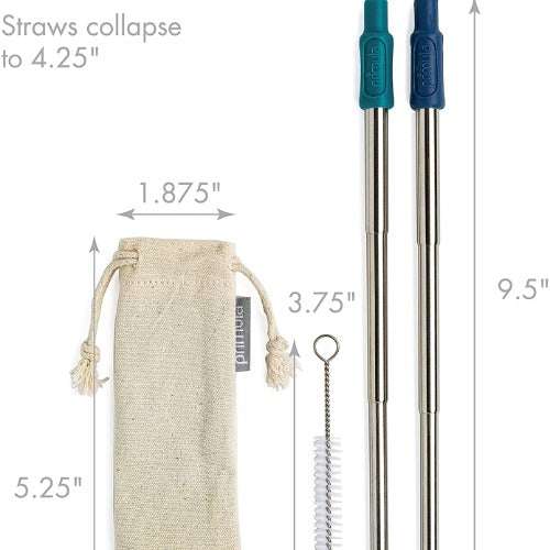Collapsible Stainless Steel Straws with Silicone Tips, Cleaning Brush, Travel Bag dimensions