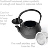 Hammered Cast Iron Teapot with Enameled Interior Lid and Stainless Steel Mesh Infuser details