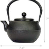 Hammered Cast Iron Teapot with Enameled Interior Lid and Stainless Steel Mesh Infuser dimensions