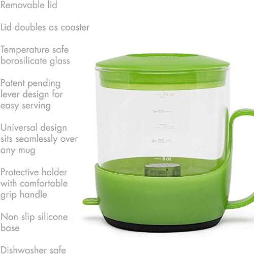 Addison Borosilicate Glass Tea Steeper with Stainless Steel Filter details on white background