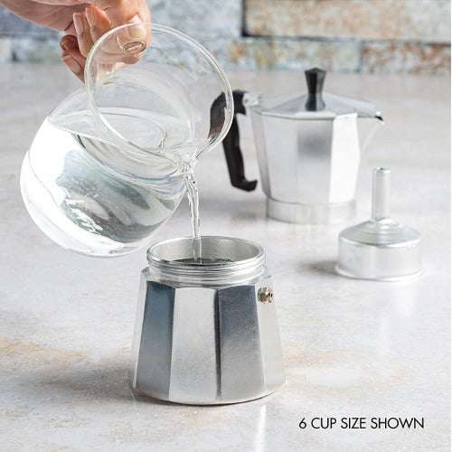 Stovetop Espresso Maker adding water on counter