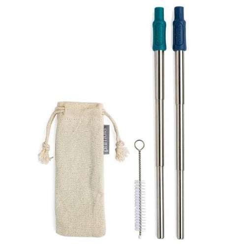 2 Pack Reusable Metal Straws Collapsible Stainless Steel Drinking Straw  Travel Portable Telescopic Straw with Case,2 Cleaning Brushes Included