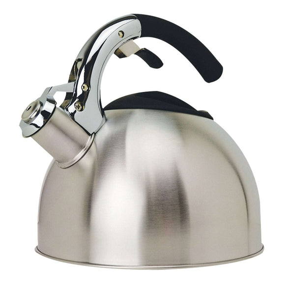 Primula Soft Grip 3 Qt. Stainless Steel Whistling Kettle on white background